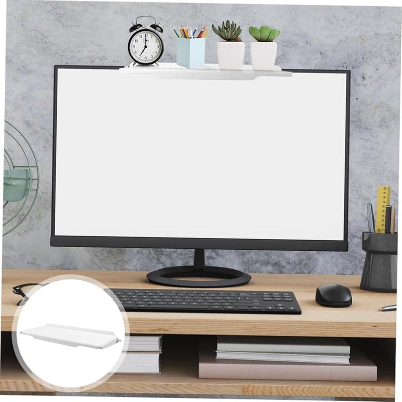 Large White Adjustable Monitor Stand Shelf No Drill Installation Storage Tray - Image 5